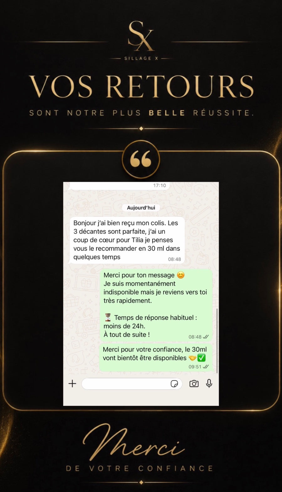 Retour authentique d’un client Sillage X